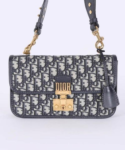 Dior Addict Flap Bag Blue Oblique Canvas With Chain