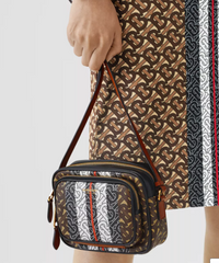 Burberry Monogram Stripe E-Canvas Camera Bag Bridle Brown