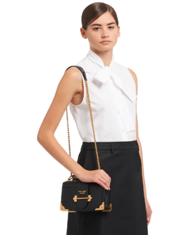 Prada Cahier Leather Shoulder Bag Black