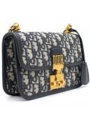Dior Addict Flap Bag Blue Oblique Canvas With Chain