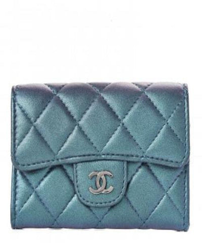 Chanel Classic Card Holder Grained Calfskin Iridescent Turquoise