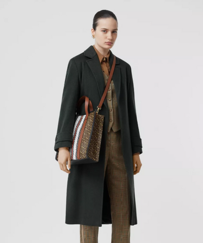 Burberry Monogram Stripe E-Canvas Portrait Tote Bag Bridle Brown