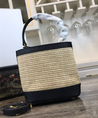 Prada Panier Medium Straw Bag Black