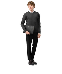 Prada Saffiano Leather Document Holder Triangle Logo Black