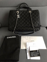 Chanel Large Shopping Tote Silver Tone Black