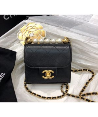 Chanel Clutch With Chain And Pearls Black