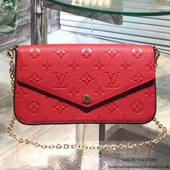 LV Pochette Felicie Bag Monogram Leather Cerise