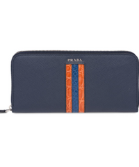 Prada Saffiano And Crocodile Leather Pouch Orange / Blue