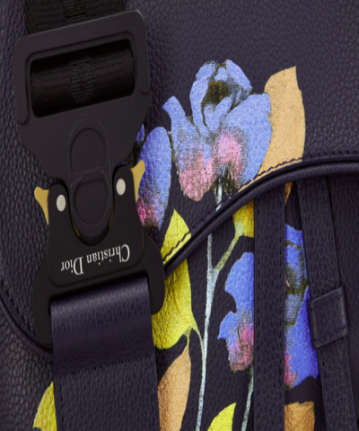 Dior Saddle Bag Navy Blue Grained Calfskin And Alex Foxton Floral