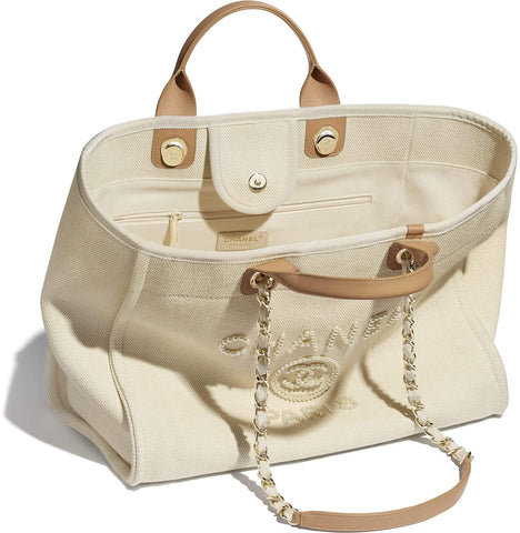 Chanel Deauville Fabric Tote Beige