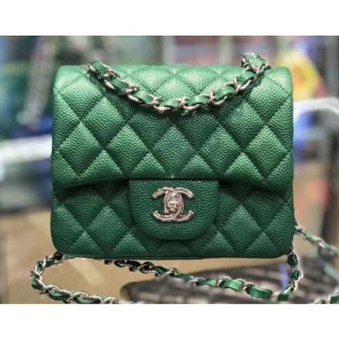 Chanel Boy Square Clutch With Chain – CWC Grained Calfskin Green